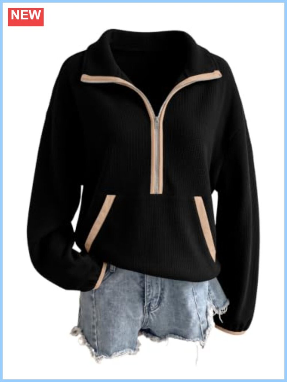 Women's Half Zip Mock Neck Pullover Sweatshirt Lightweight Fall Long Sleeve